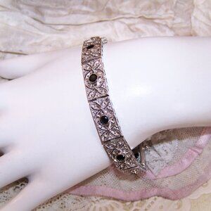 DBJ Dee Berkley Art Deco Revival Sterling Silver Blue Sapphire CZ Link Bracelet